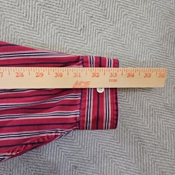 John Ashford Men's Dress Shirt Medium Red Blue Button-Down Striped Long Sleeve - Picture 7 of 13